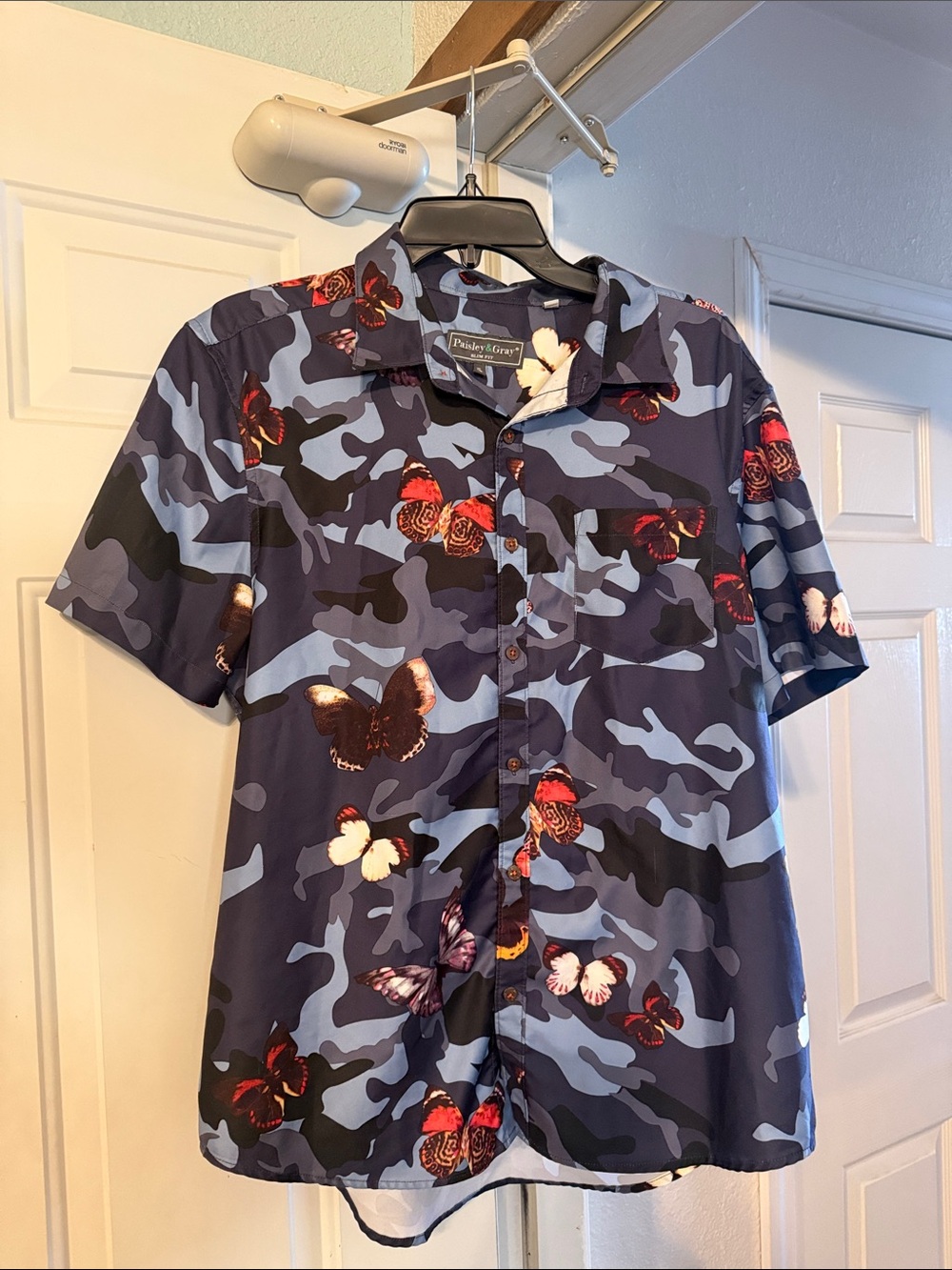 Paisley & Gray Men's Navy Blue Camo Butterfly Short-Sleeve Button-Up Xl